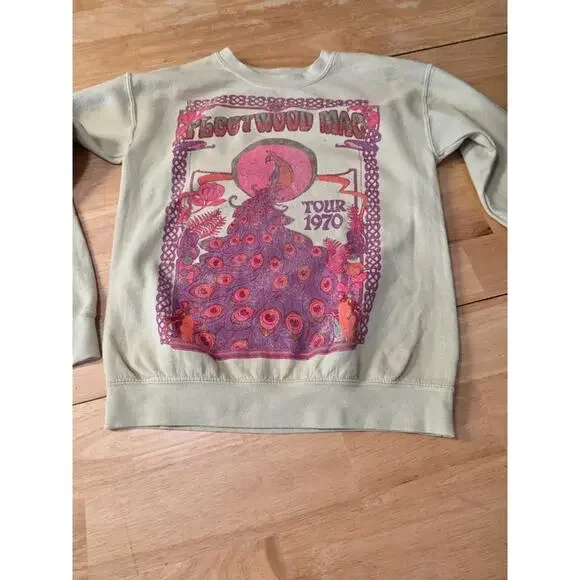 Fleetwood Mac 1970 Tour Sweatshirt Peacock Graphic Cream XS Band Tee - Picture 3 of 7
